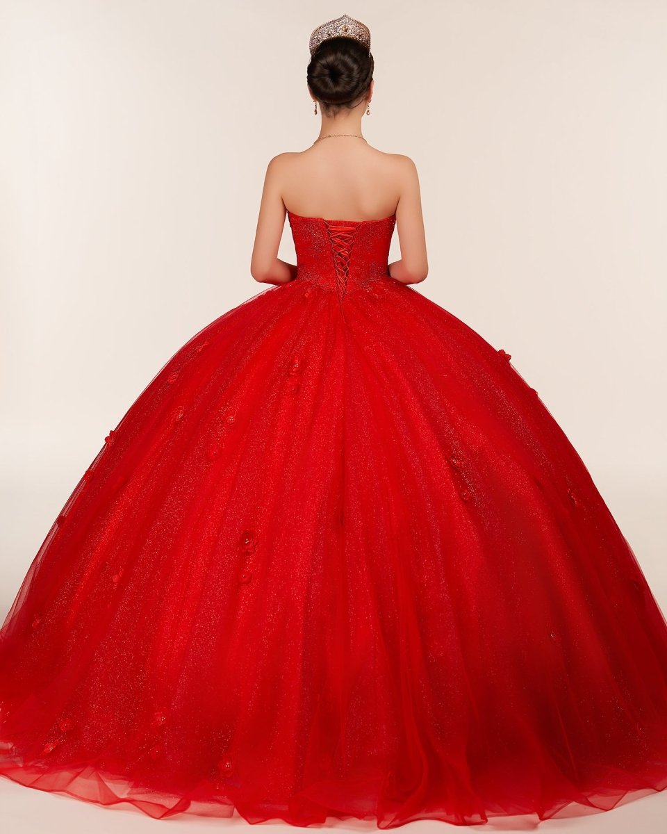 Red 3D Flowers Glitter Sequins Sleeveless Quinceanera Dresses