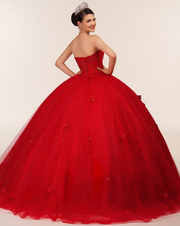red glitter quince dress Red Quinceanera Dresses Sweet 15 3D Flowers Glitter Sequin Prom Party Ball Gown