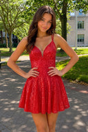 Red A-Line Double Straps Sequins Homecoming Dress | KISSPROM