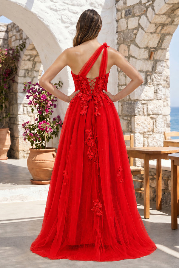 A Line One Shoulder Black Long Prom Dress with Appliques – Prom Dress by KissProm | Available at KissProm