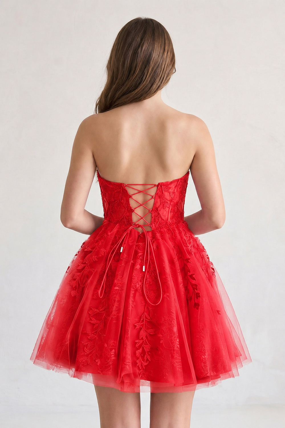 Black A-line Sweetheart Appliques Lace Homecoming Dress With Corset Back | KISSPROM