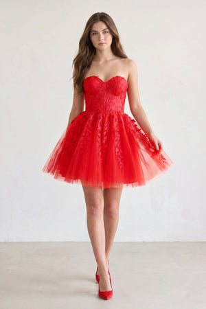 Red A-line Sweetheart Appliques Lace Homecoming Dress With Corset Back (3) | KISSPROM