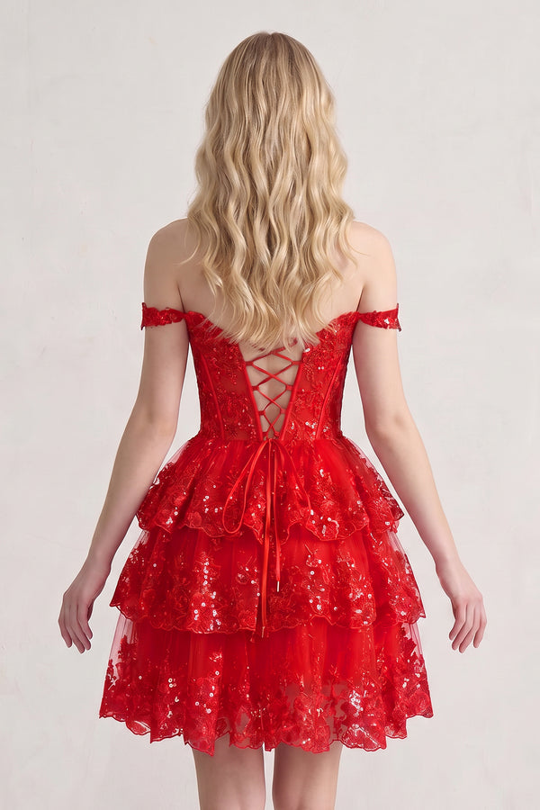 Red A-Line Sweetheart Tiered Short Homecoming Dresses (2) | KISSPROM