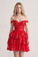 Red A-Line Sweetheart Tiered Short Homecoming Dresses | KISSPROM