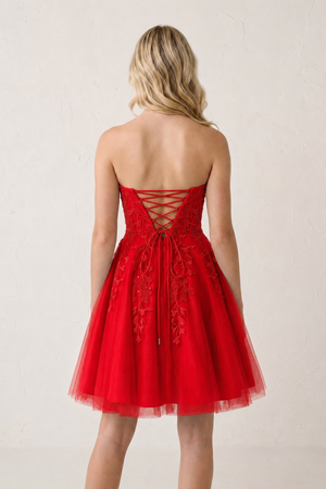 Red A-Line Tulle Lace Homecoming Dress with Appliques | KISSPROM