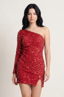 Red Black Bodycon One-Shoulder Sequins Mini Party Dresses | KISSPROM