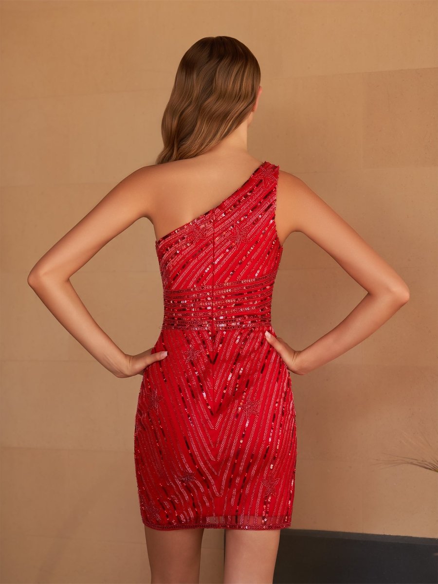 Lima | Black One Shoulder Sequin Star Above Keen Homecoming Dress