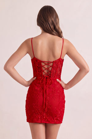 Red Bodycon Spaghetti Straps Tight Short Homecoming Dress with Appliques (2) | KISSPROM