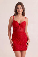 Red Bodycon Spaghetti Straps Tight Short Homecoming Dress with Appliques | KISSPROM