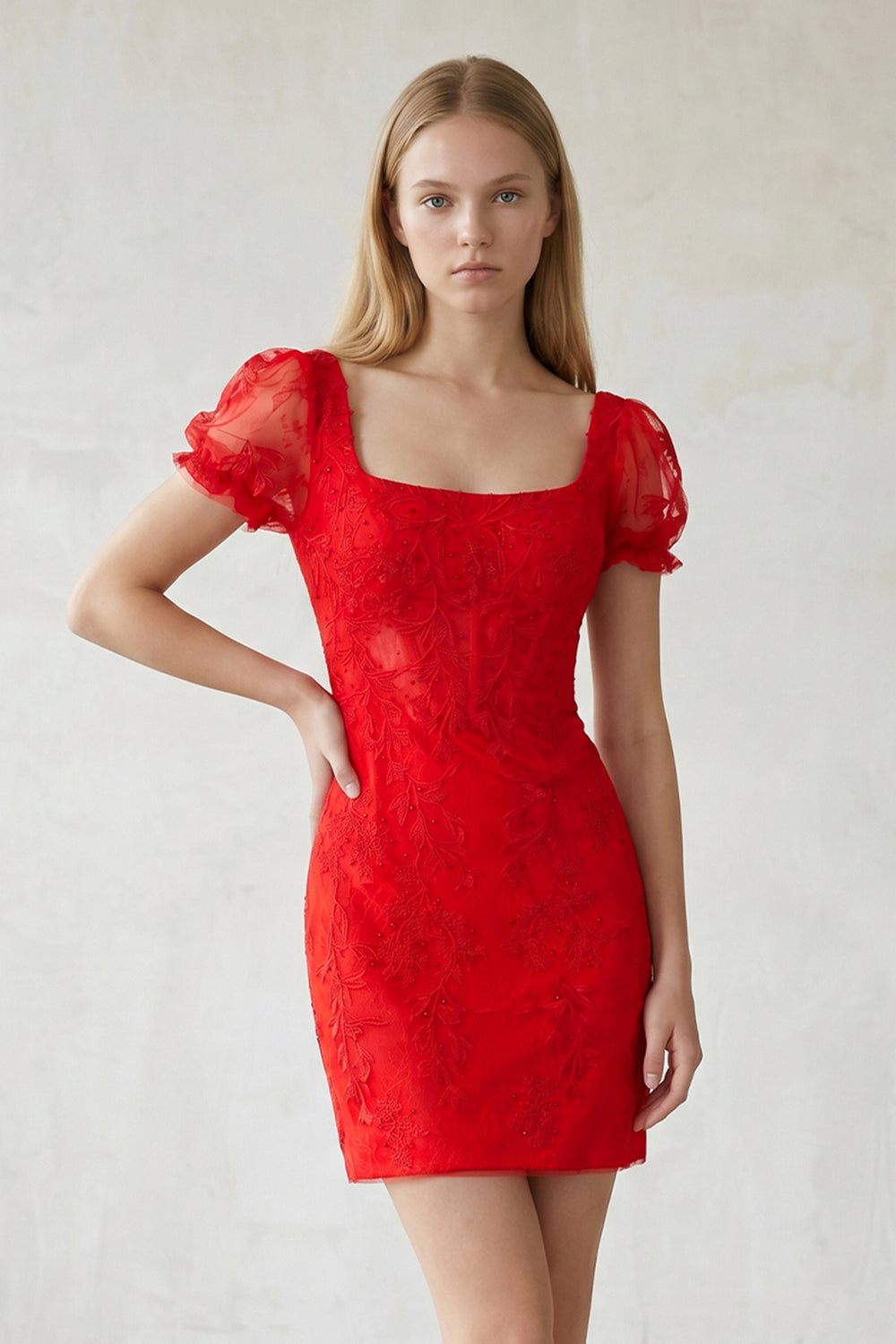 Red Short Bodycon Purple Lace Homecoming Dress - KISSPROM