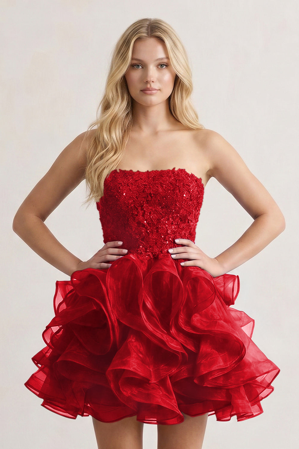 A-line Lace Appliques Organza Short Homecoming Dress - KissProm
