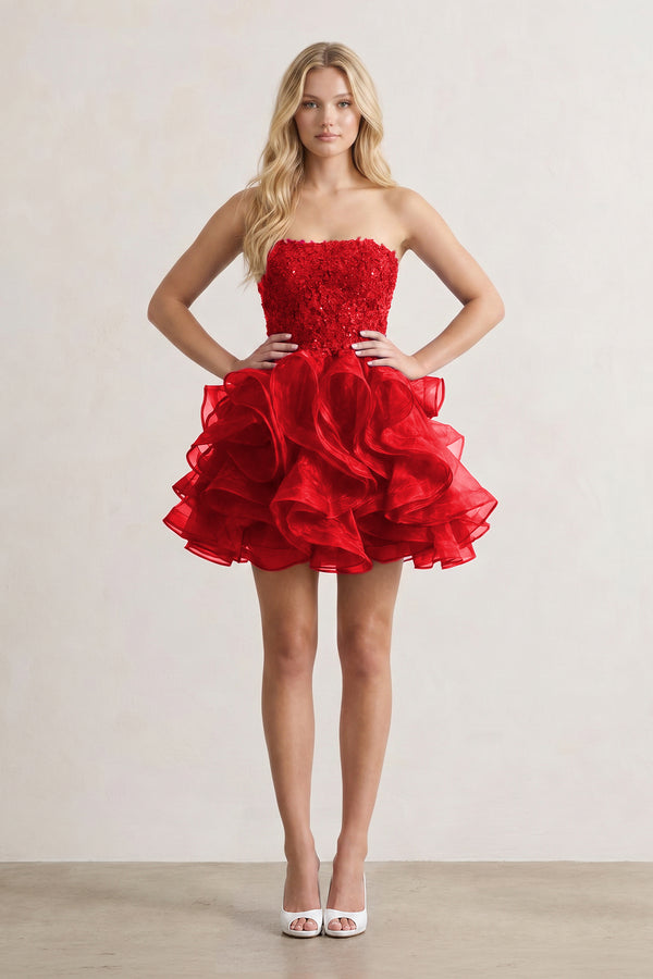A-line Lace Appliques Organza Short Homecoming Dress - KissProm