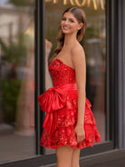 Maylin | Red - Corset Sequin Appliques Short Party Dress with Bow