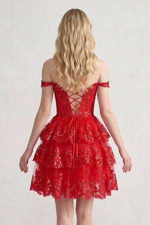 Everly | Red - A-Line Sweetheart Tiered Short Homecoming Dress
