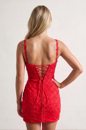 Red Fitted Straps Appliques Mini Homecoming Dress | KISSPROM