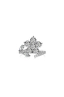 Red Flower Green Leaves Silver Wrap Ring - KissProm