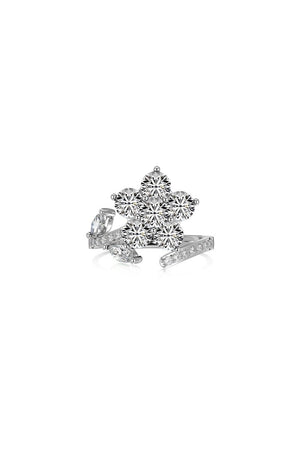 Red Flower Green Leaves Silver Wrap Ring - KissProm