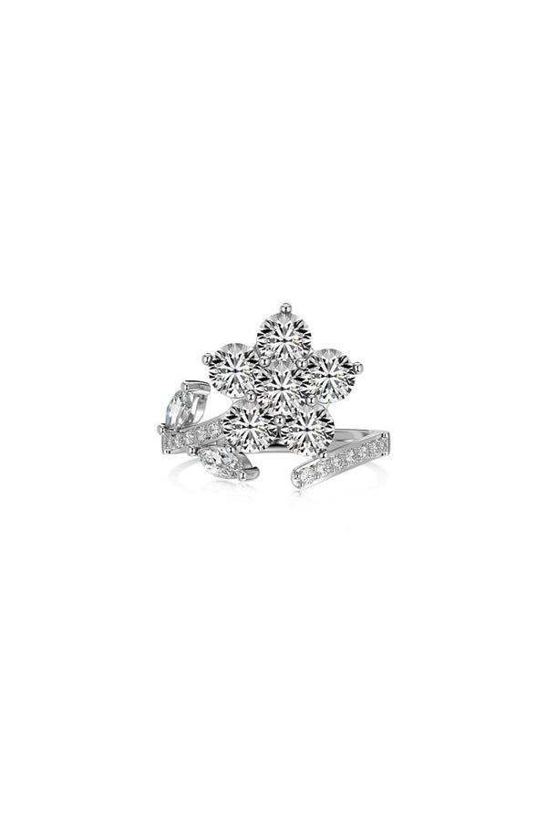 Red Flower Green Leaves Silver Wrap Ring - KissProm