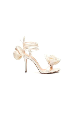 Red Flower Lace Up High Heel Sandals - KissProm