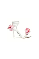 Red Flower Lace Up High Heel Sandals - KissProm