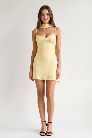Yellow Jacquard Chiffon Cami Straps Sheath Homecoming Dress with Scarf (3) | KISSPROM