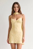 Yellow Jacquard Chiffon Cami Straps Sheath Homecoming Dress with Scarf | KISSPROM