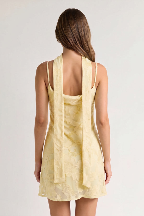 Yellow Jacquard Chiffon Cami Straps Sheath Homecoming Dress with Scarf (2) | KISSPROM
