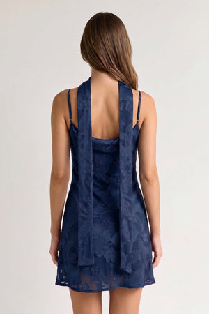 Navy Blue Jacquard Chiffon Cami Straps Sheath Homecoming Dress with Scarf (2) | KISSPROM