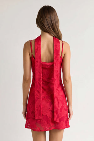 Red Jacquard Chiffon Cami Straps Sheath Homecoming Dress with Scarf (2) | KISSPROM