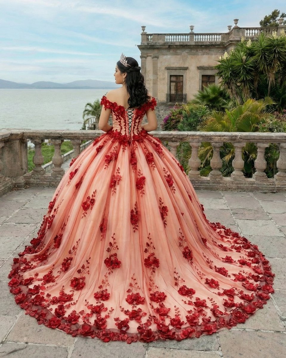 Red Off The Shoulder Tulle Quinceanera Dresses With Lace Appliques Red / 14 Red Off The Shoulder Tulle Quinceanera Dresses With Lace Appliques Red / 14