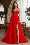 A-line Strapless Multi-Layers Tulle Prom Dress with Slit - KissProm