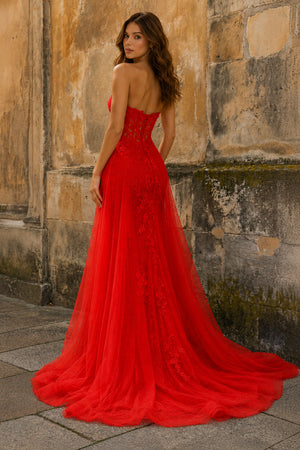Red Mermaid Sweetheart Neck Lace Long Prom Dress With Appliques - KissProm