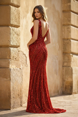 Royal Blue Mermaid V Neck Sequined Long Prom Dresses