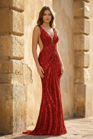 Royal Blue Mermaid V Neck Sequined Long Prom Dresses