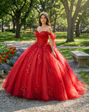 Red Off Shoulder Tulle Quinceanera Dresses With Lace Appliques | KISSPROM