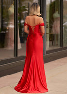 KissProm-Adelaide Red Mermaid Satin Long Prom Dress With Slit