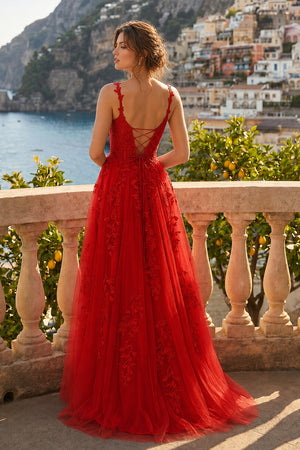 A-line Sweetheart Lace Tulle Prom Dress with Slit - KissProm