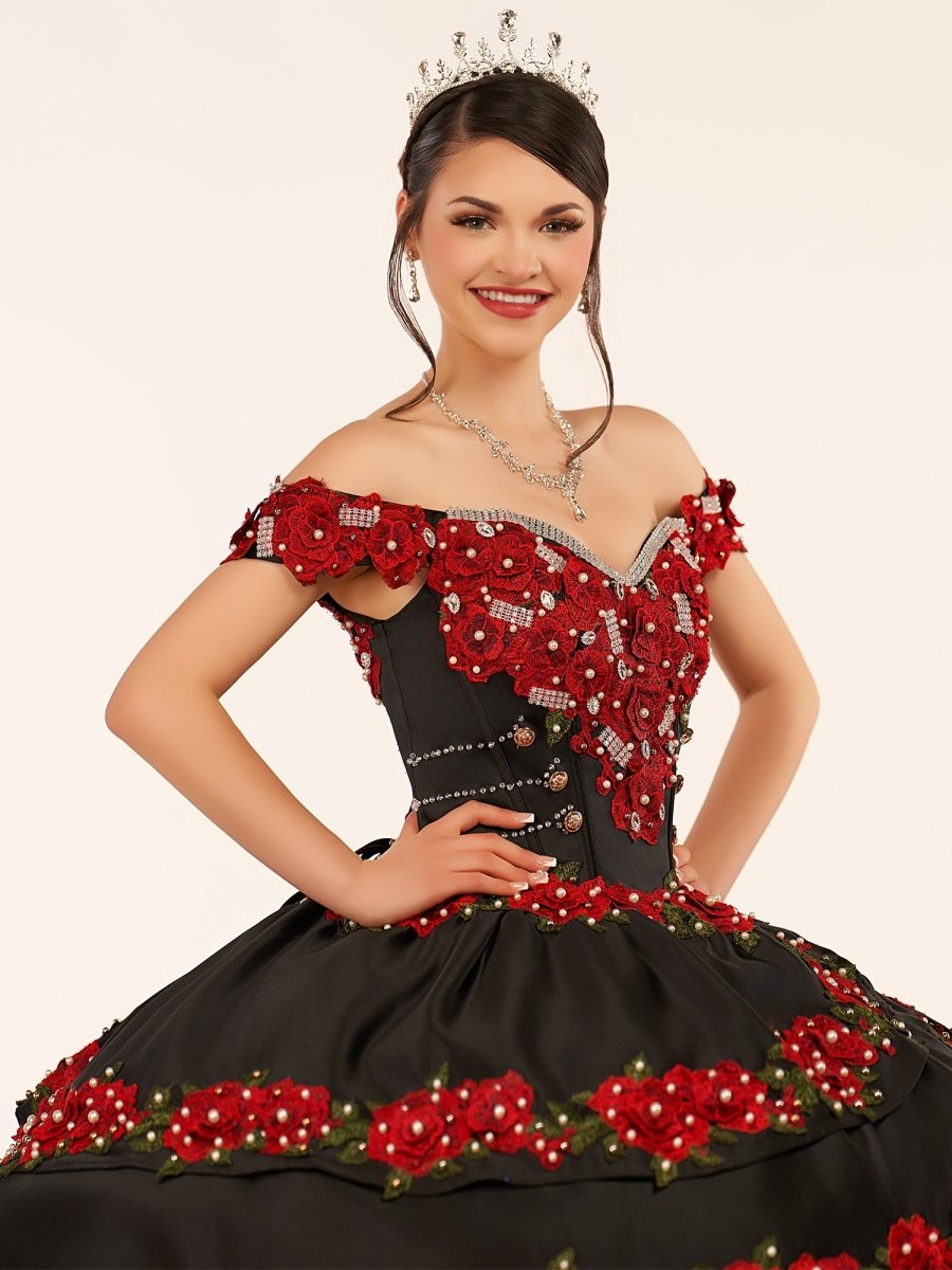 Red Off the Shoulder Quinceanera Dresses with Appliques - KissProm