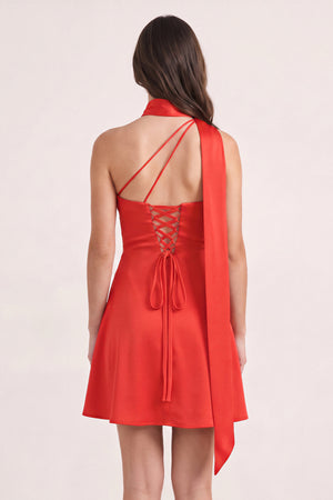Red One-Shoulder Satin Sheath Homecoming Dress with Scarf (2) | KISSPROM