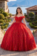 Red Quinceanera Dress Ball Gown Sequined Flowers - KissProm