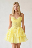 Yellow Ruffled A-Line Chiffon Sweetheart Corset Homecoming Dress With Beading - KISSPROM