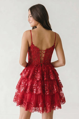 Red A- Line Sequins Multi-Layers Short Homecoming Dress - KISSPROM
