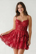 Red A- Line Sequins Multi-Layers Short Homecoming Dress - KISSPROM