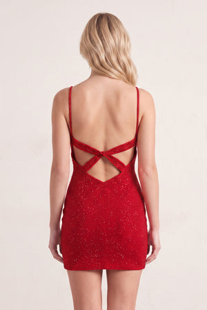 Red Sexy Fitted V-Neck Spaghetti Straps Fully Beaded Homecoming Dress (2) | KISSPROM