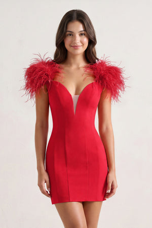 Red Sheath Off The Shoulder Satin Homecoming Dress - KISSPROM