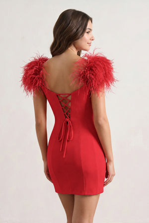 Red Sheath Off The Shoulder Satin Homecoming Dress - KISSPROM