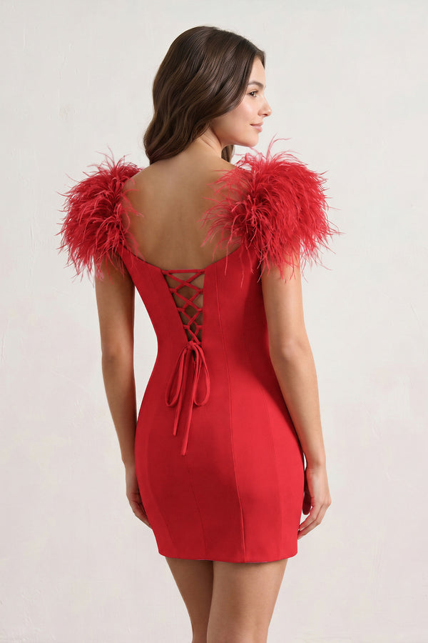 Red Sheath Off The Shoulder Satin Homecoming Dress - KISSPROM