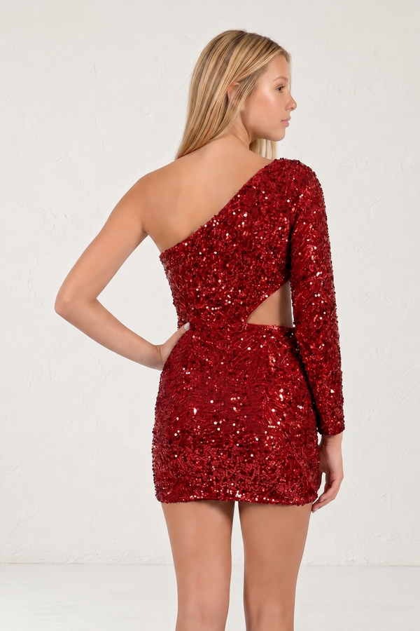 Red Sheath Sequin One Shoulder Mini Homecoming Dresses - KISSPROM