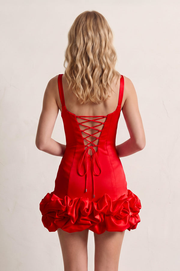 Red Sheath Spandex Ruched V Neck Homecoming Dresses with Ruffles (2) | KISSPROM