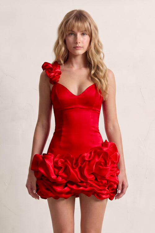 Red Sheath Spandex Ruched V Neck Homecoming Dresses with Ruffles | KISSPROM